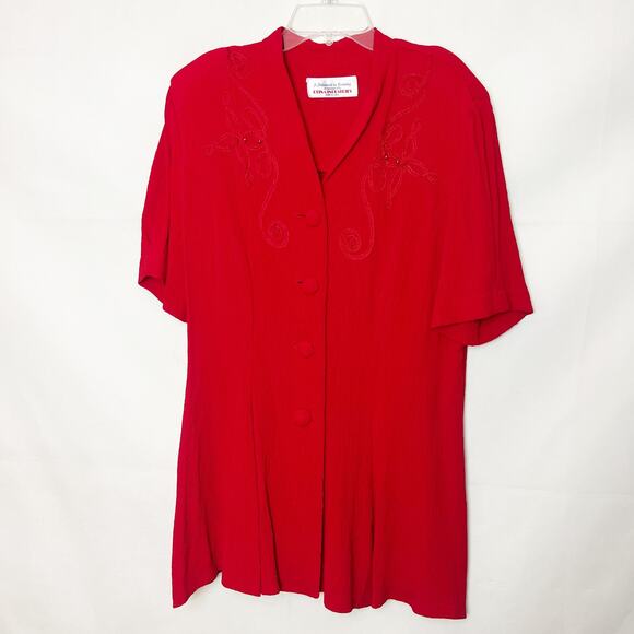 Reina Industries Vintage Beaded Button Down Red Top Size Medium - Picture 1 of 9